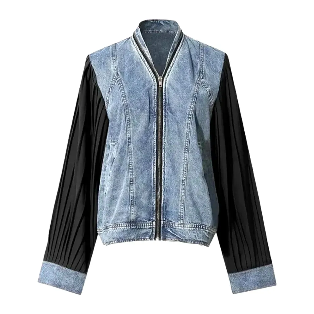 Light mixed pattern oversized women's jeans jacket