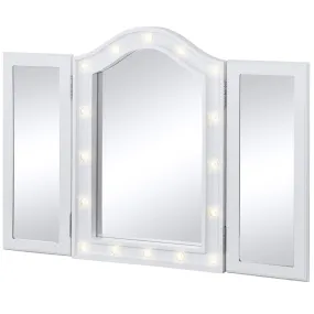 Lighted Tabletop Tri-Fold Vanity Mirror w/ 16 LED Lights, Velvet-Lined Back