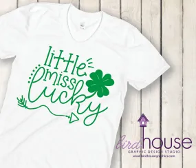 Little Miss Lucky, Cute St. Patricks Day, Custom Matte or Gliiter T-Shirt, Personalized, Any Color, Any Text