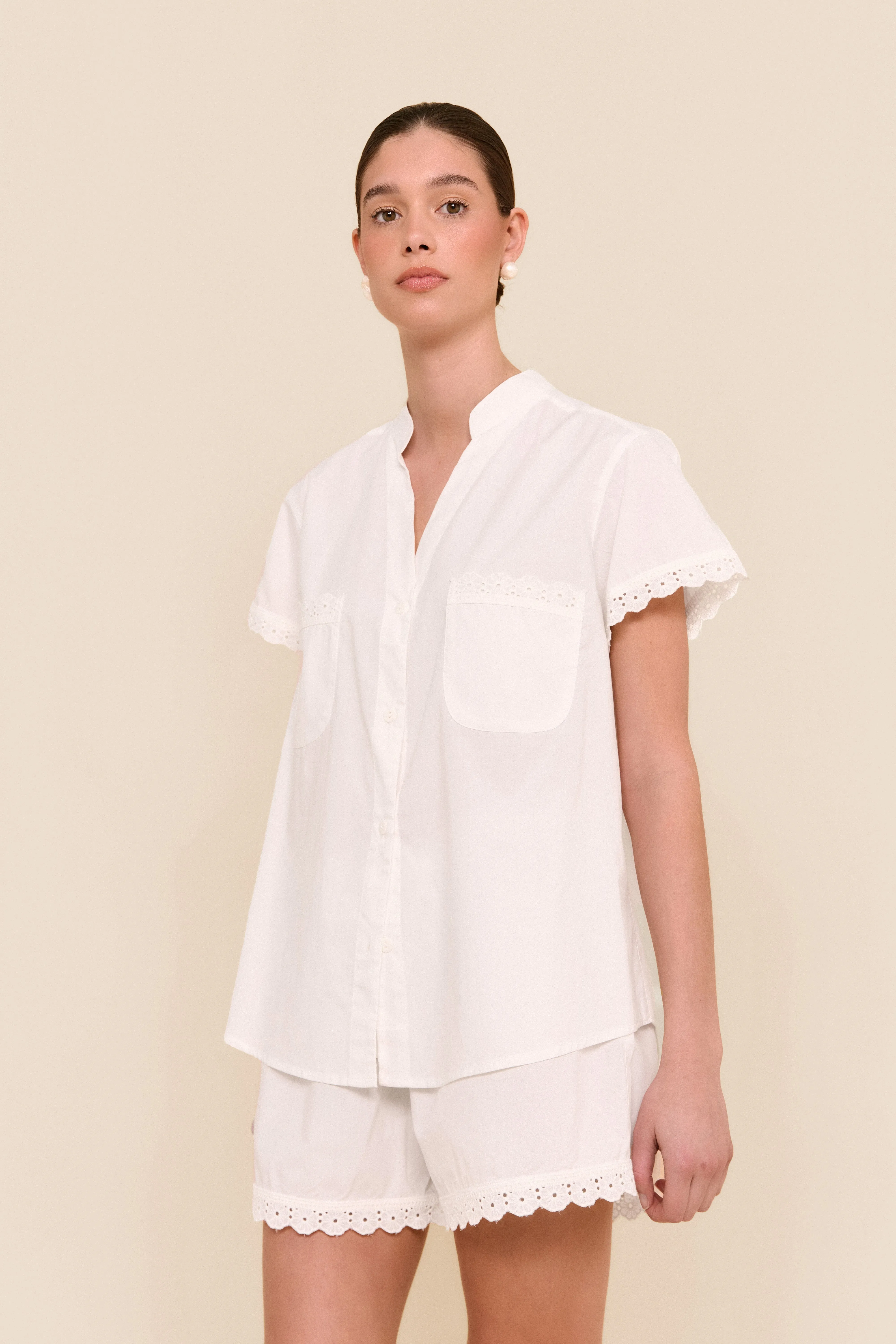 Maggie Pyjama Set - Cotton Modal - Off White   Daisy Trim