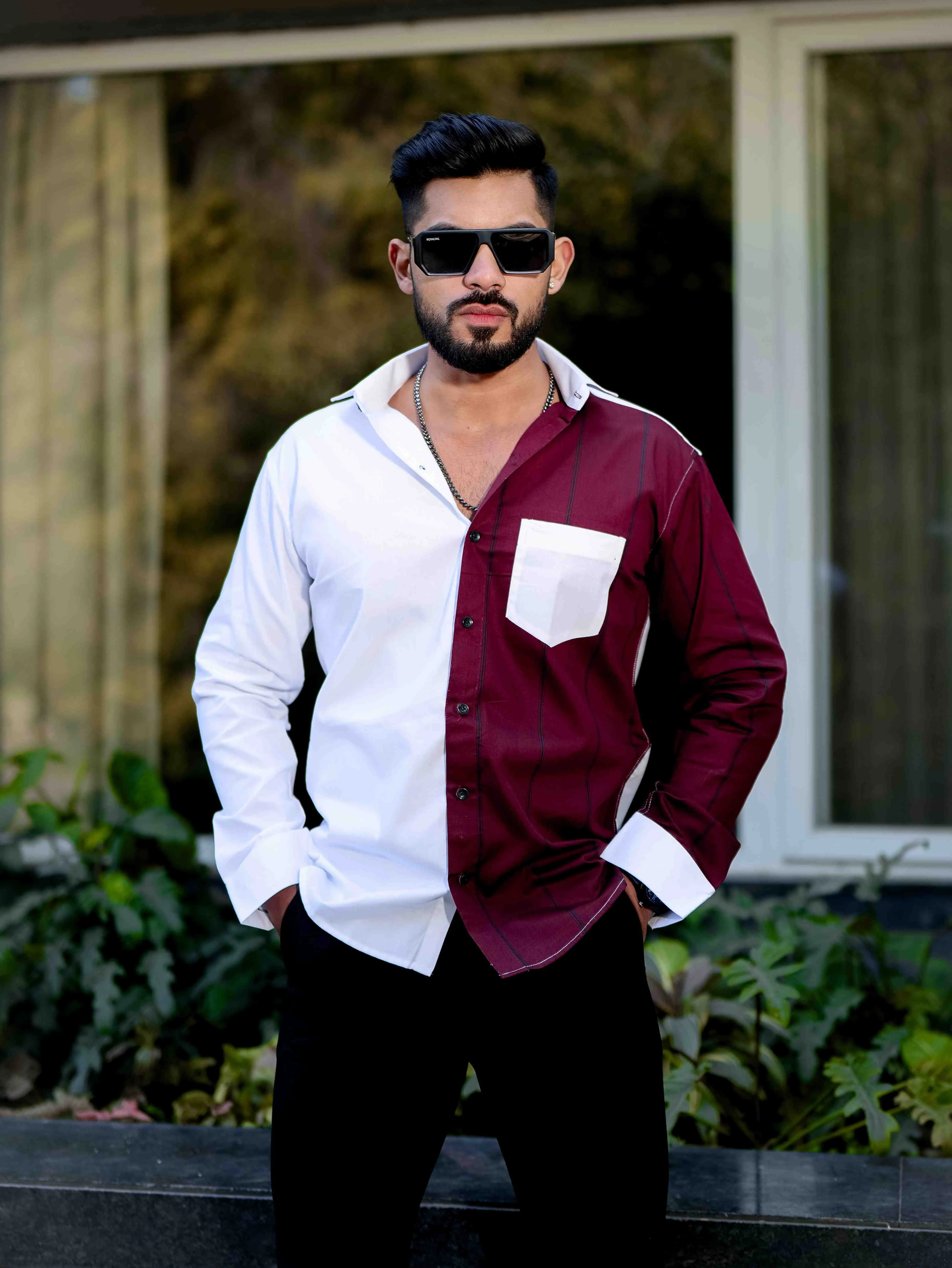 Maroon Satin Cotton Cut N Sew Designer Shirt