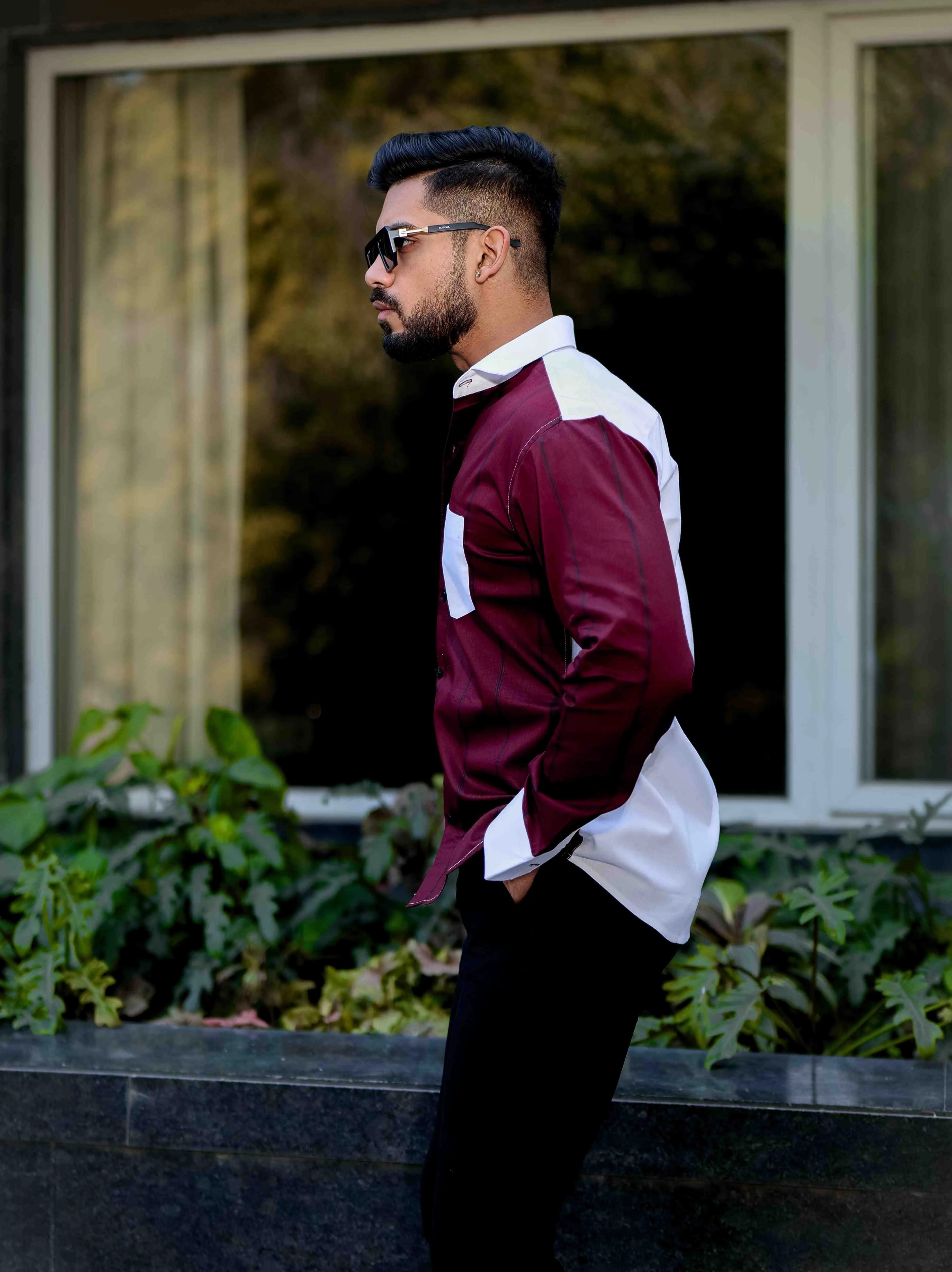 Maroon Satin Cotton Cut N Sew Designer Shirt