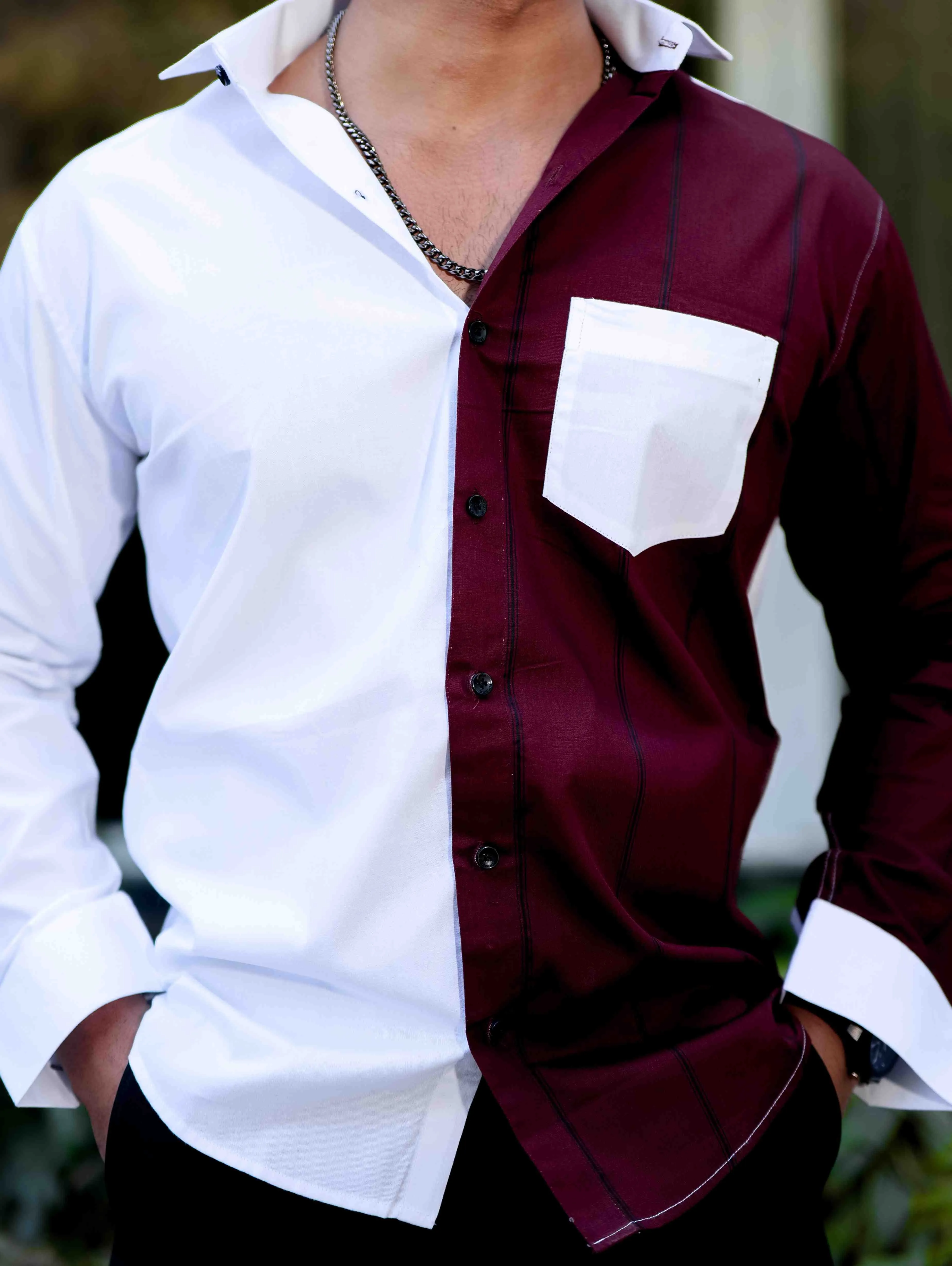 Maroon Satin Cotton Cut N Sew Designer Shirt