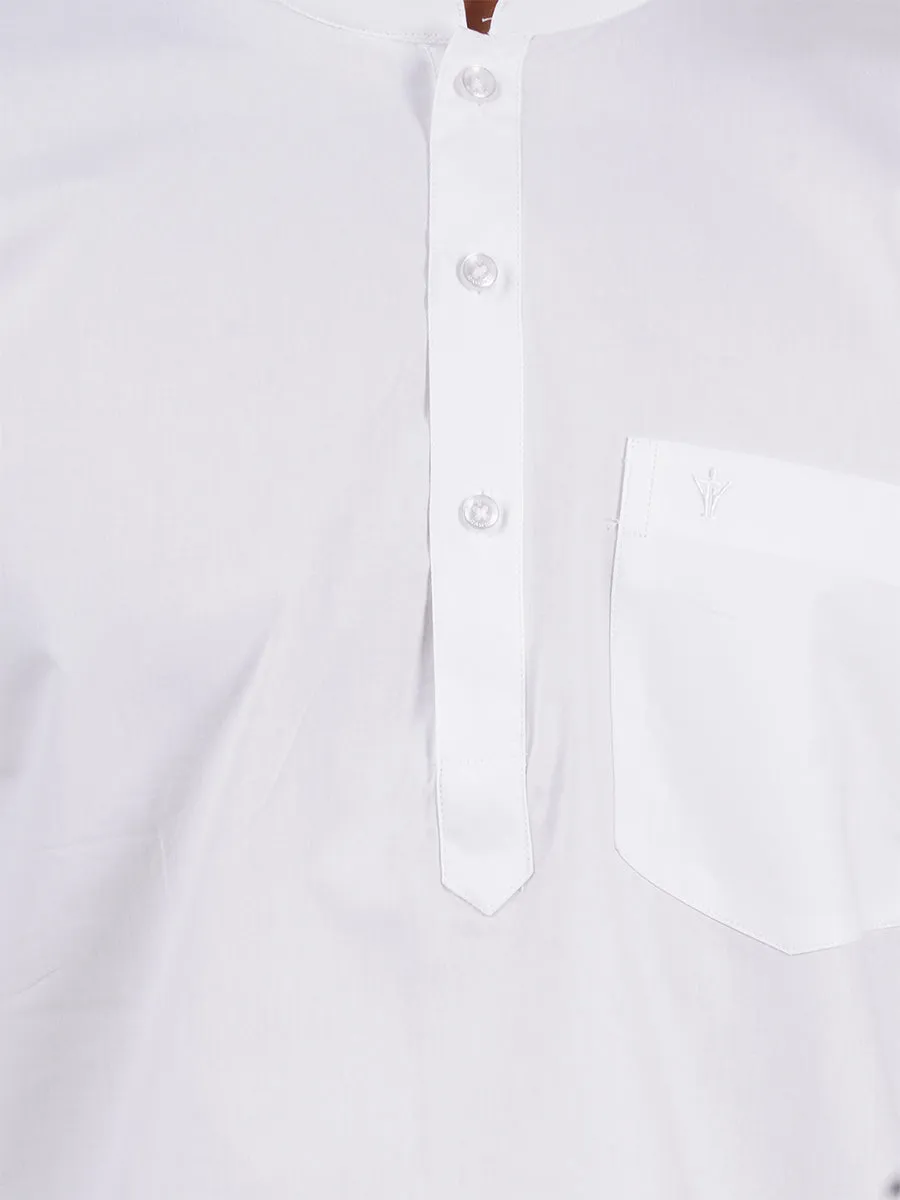 Men Cotton Half Sleeves Short Length White Kurta