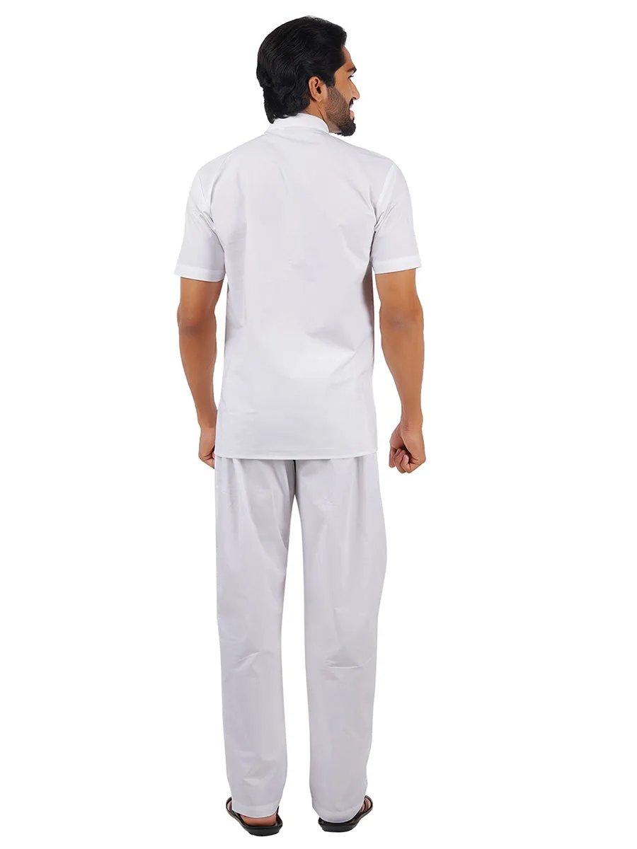 Men Cotton Half Sleeves Short Length White Kurta