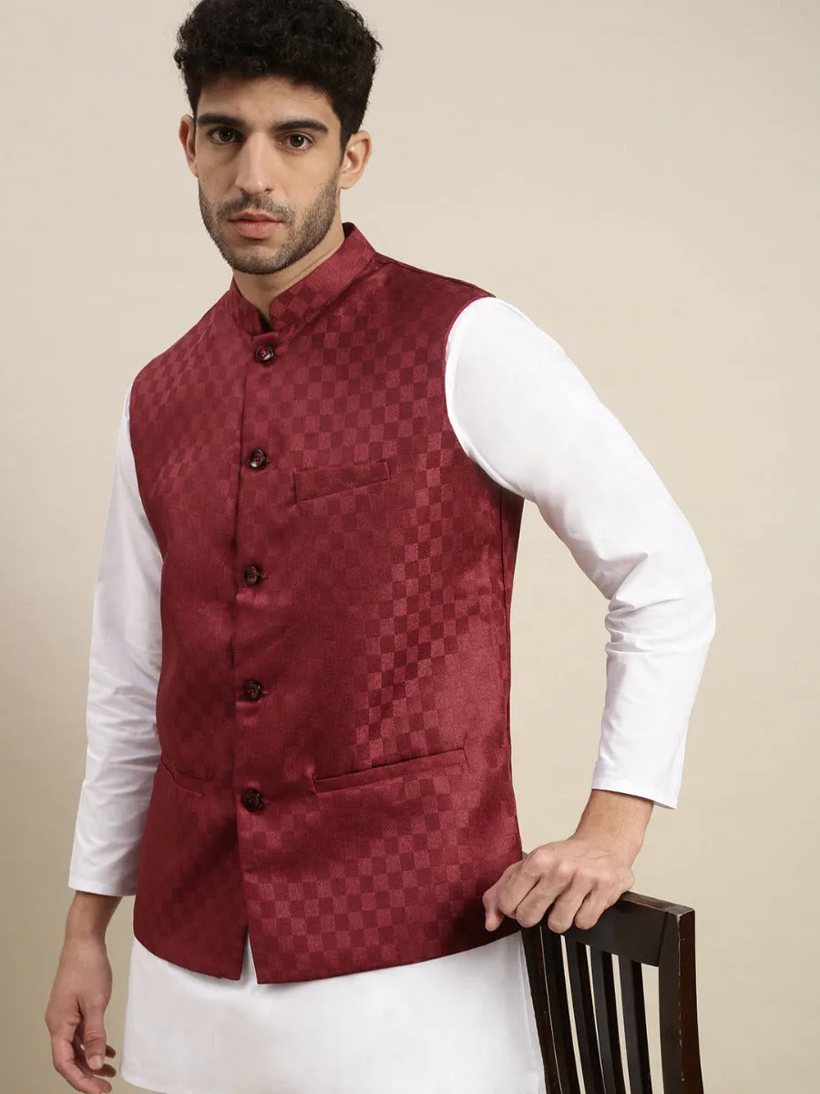 Men Ethnic Jacket Maroon DD2