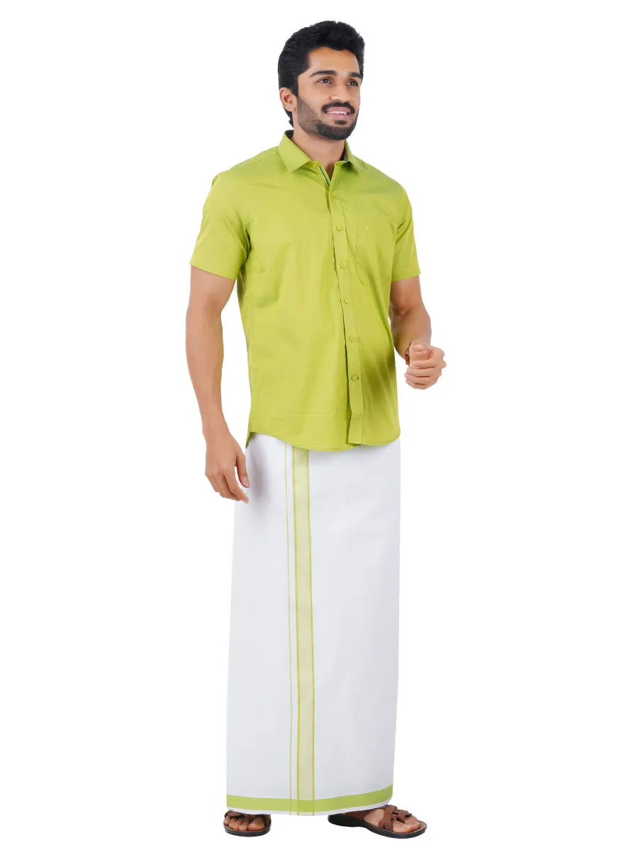 Men Fancy Border Dhoti & Half Sleeves Shirt Set Green G112