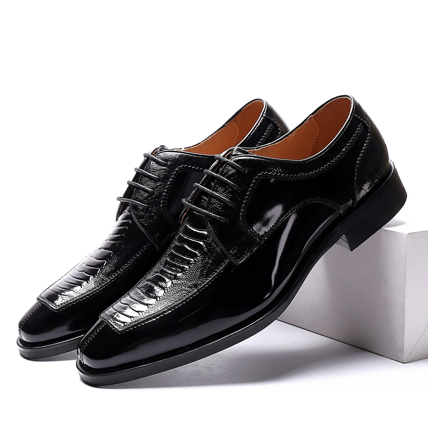 Men Snake Skin Lace Up Two Tones Oxford Shoes