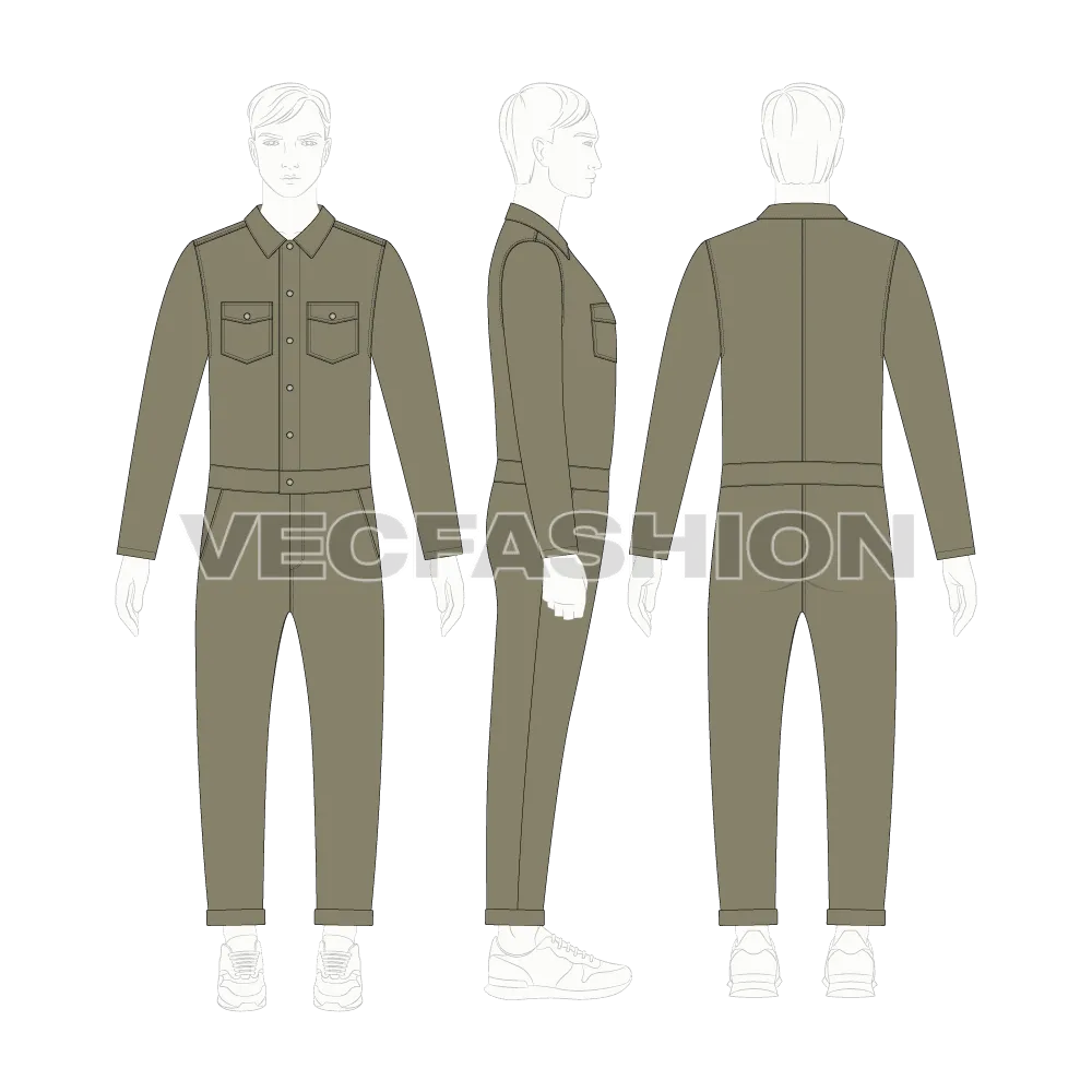 Mens Boiler Suit Vector Sketch