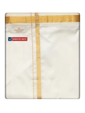 Mens Cotton Cream Double Layered with Gold Jari Velcro Pocket Dhoti - Trueman