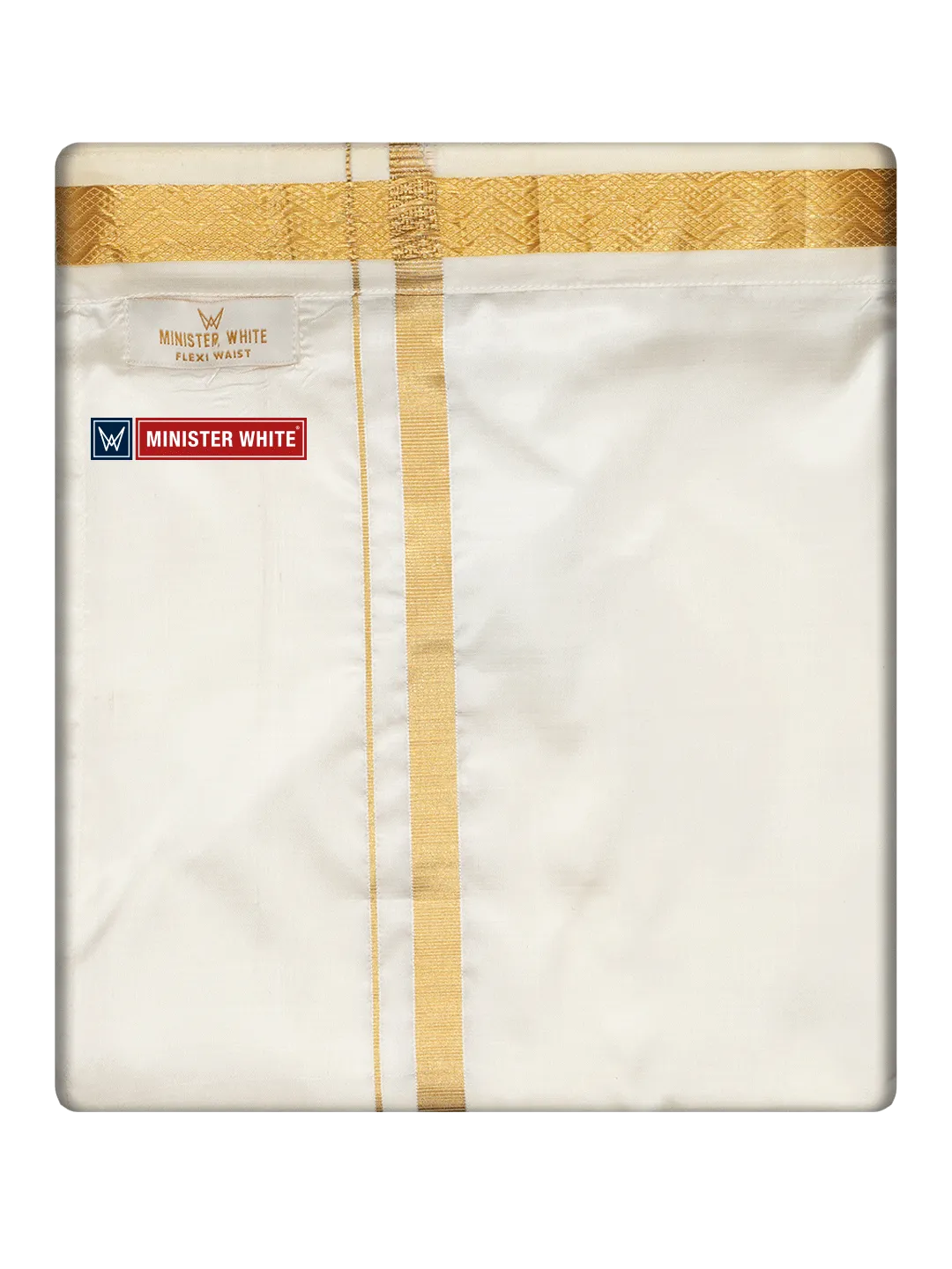 Mens Cotton Cream Double Layered with Gold Jari Velcro Pocket Dhoti - Trueman