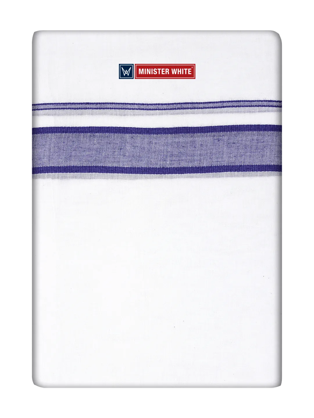 Mens Cotton White Double Layered Dhoti with Violet Fancy Kara - Empuran