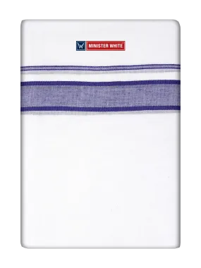 Mens Cotton White Double Layered Dhoti with Violet Fancy Kara - Empuran