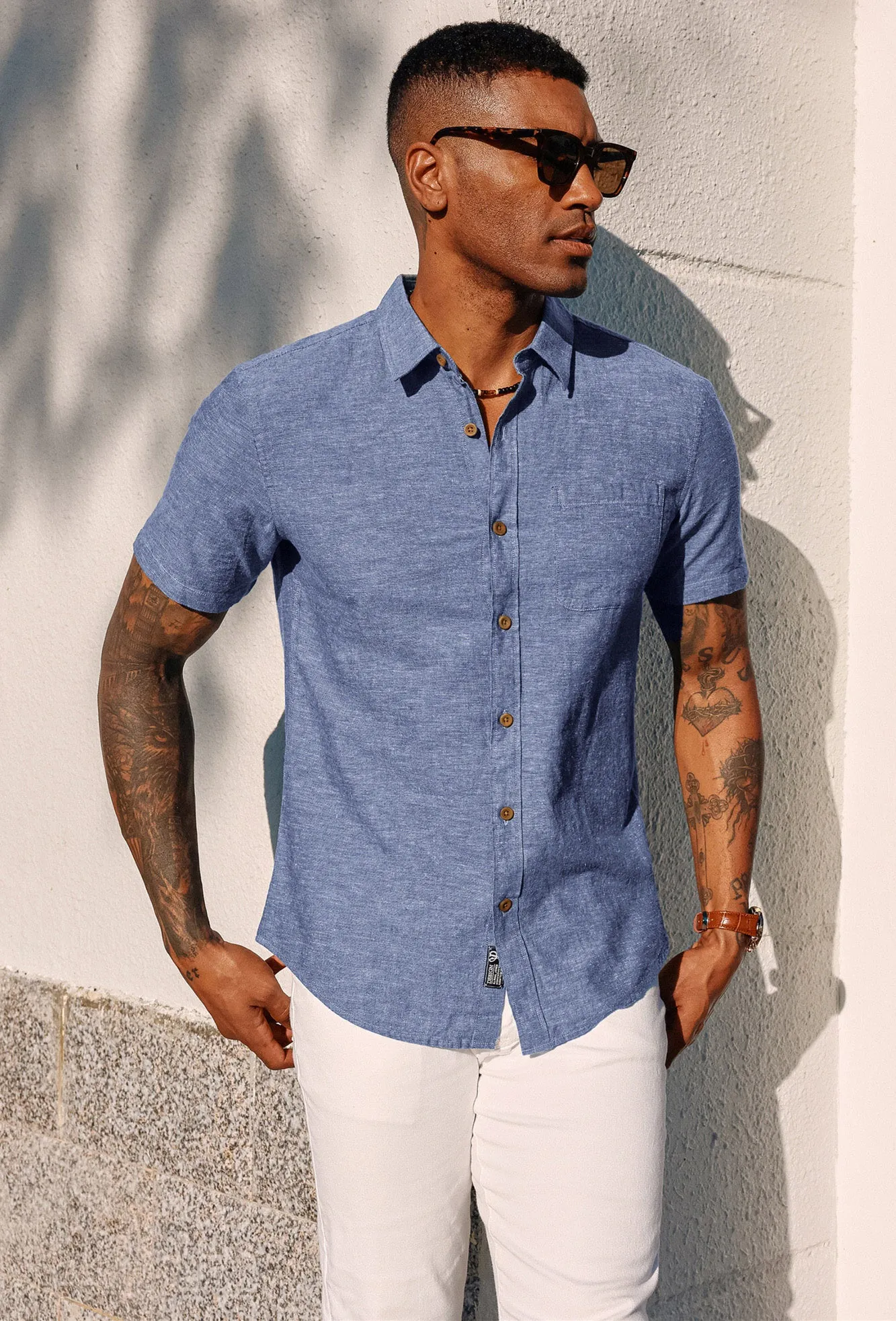 Men's Linen Shirts Short Sleeve Casual Button Down Cardigan Shirts Summer Beach Shirts