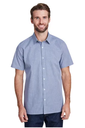 Men's Microcheck Short Sleeve Cotton Shirt (Navy / White)