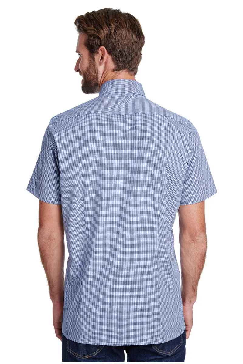 Men's Microcheck Short Sleeve Cotton Shirt (Navy / White)