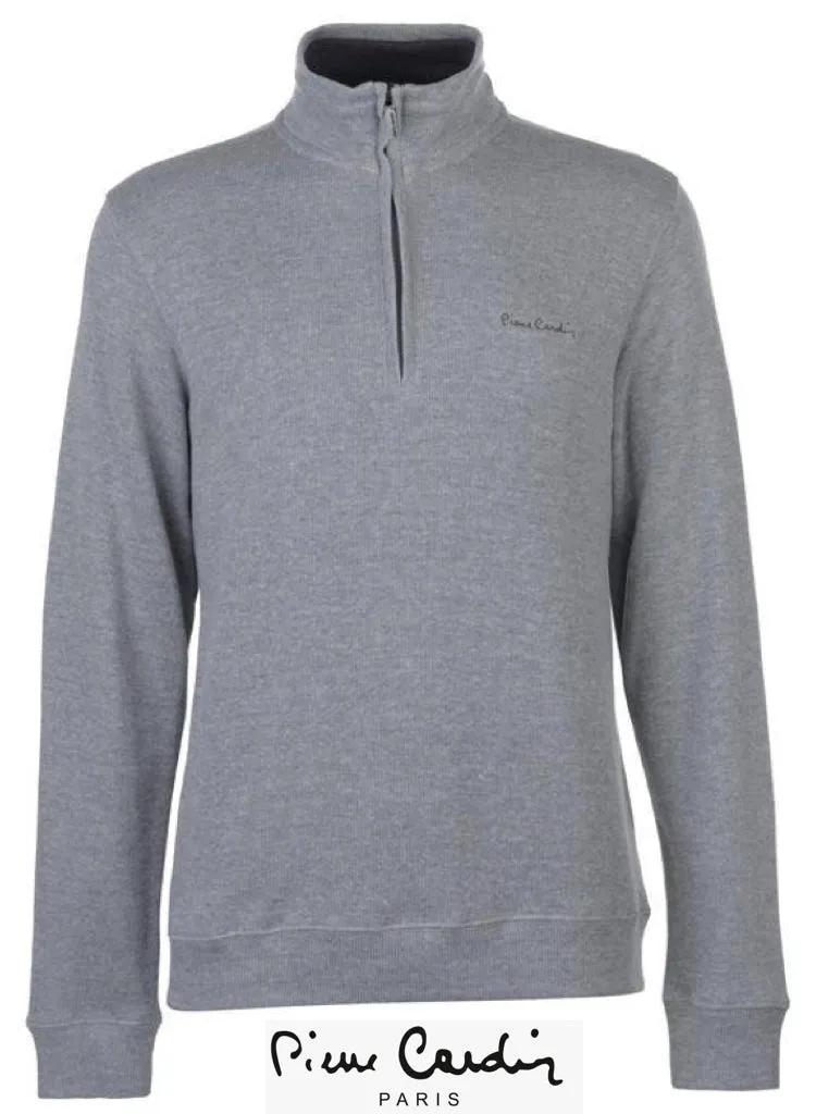 Mens Quarter Zip Long Sleeved Funnel neck Grey Jumper.