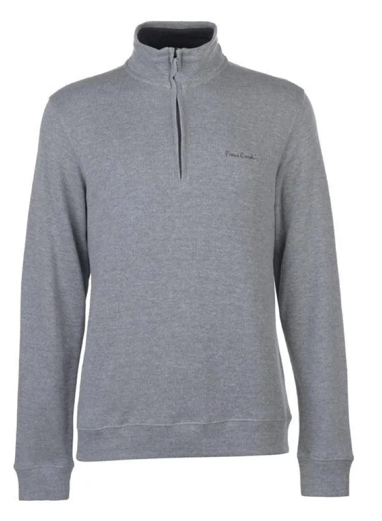 Mens Quarter Zip Long Sleeved Funnel neck Grey Jumper.