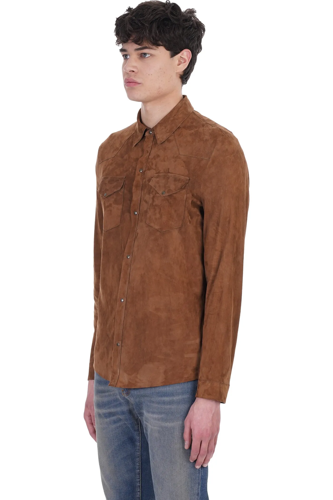 Men’s Tan Brown Suede Leather Shirt