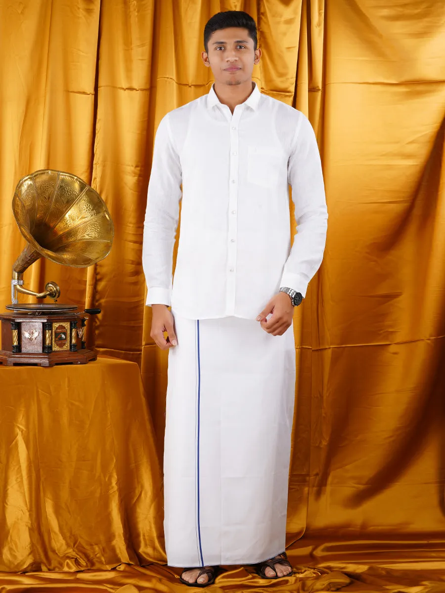 Mens White Dhoti & Full Sleeve Shirt Bright Man Set