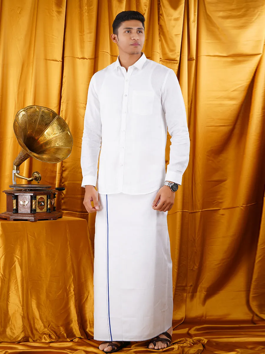 Mens White Dhoti & Full Sleeve Shirt Bright Man Set