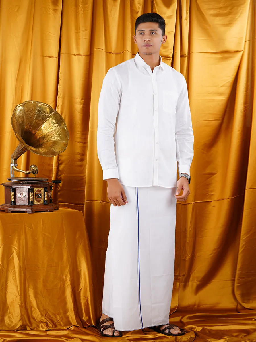 Mens White Dhoti & Full Sleeve Shirt Bright Man Set