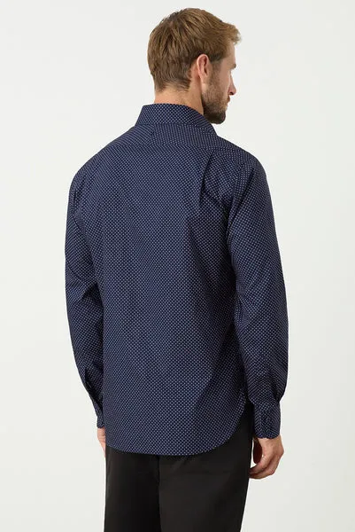 M.J. Bale - Mackney Polka Dot Shirt - Navy with Pink