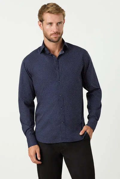 M.J. Bale - Mackney Polka Dot Shirt - Navy with Pink