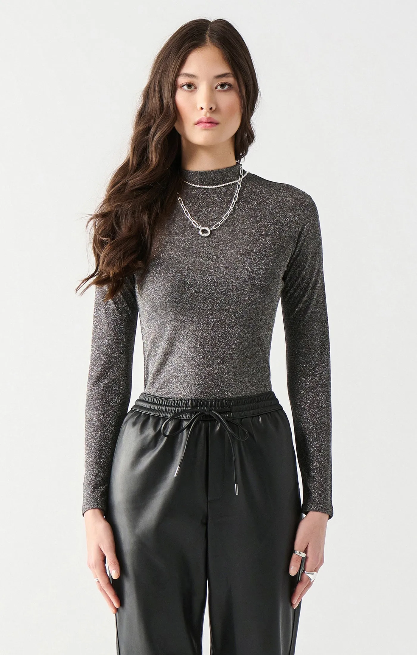 Mock Neck Shimmer Top