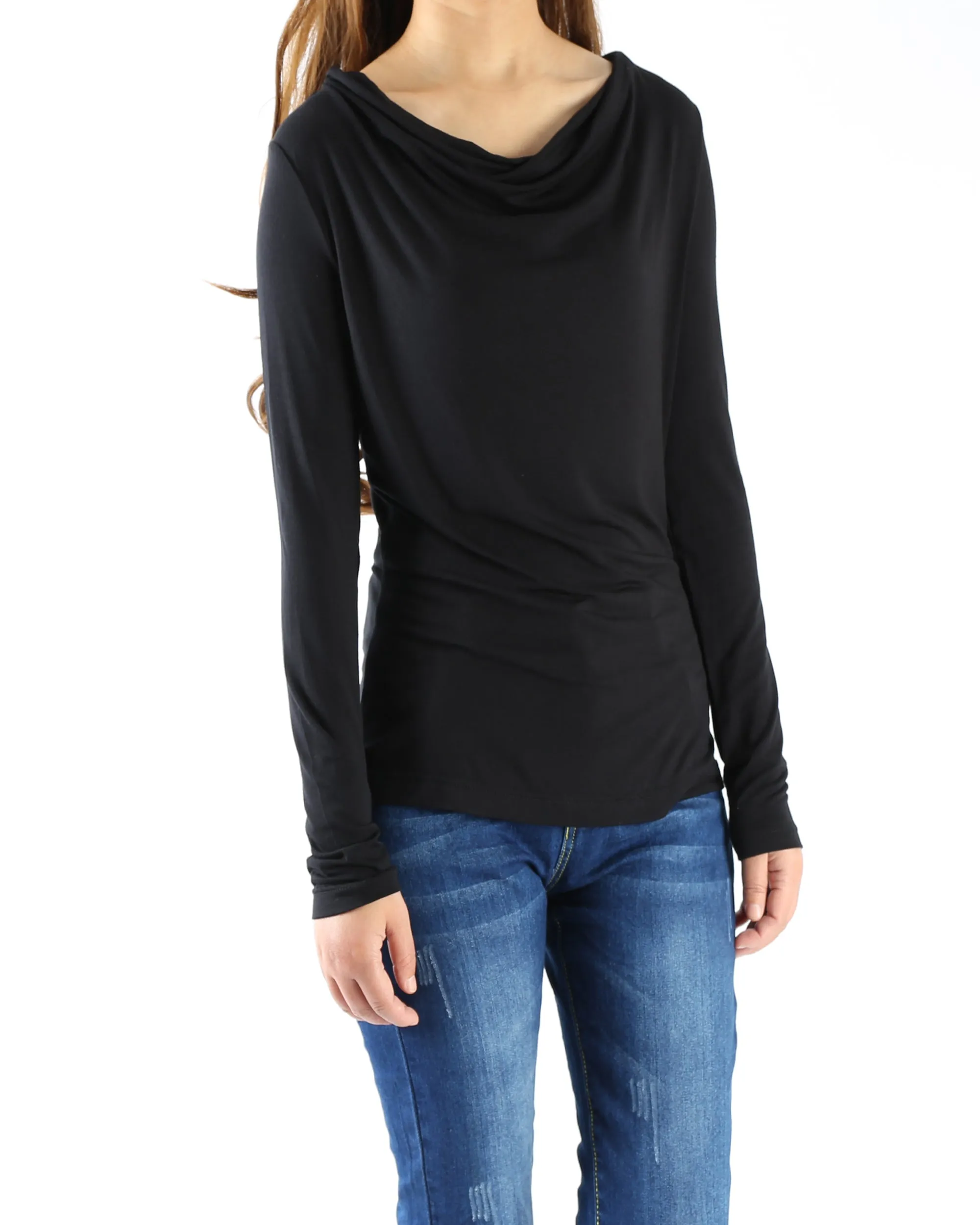 modal top/modal Cotton draping long sleeve T-shirt/soft cotton shirt(Y1802)