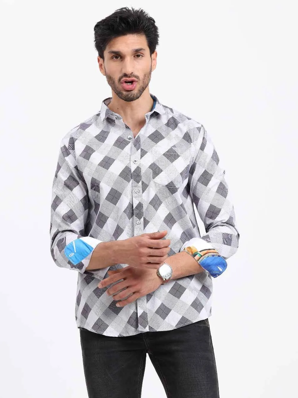 Monochrome Fun Printed Full Sleeve Shirt