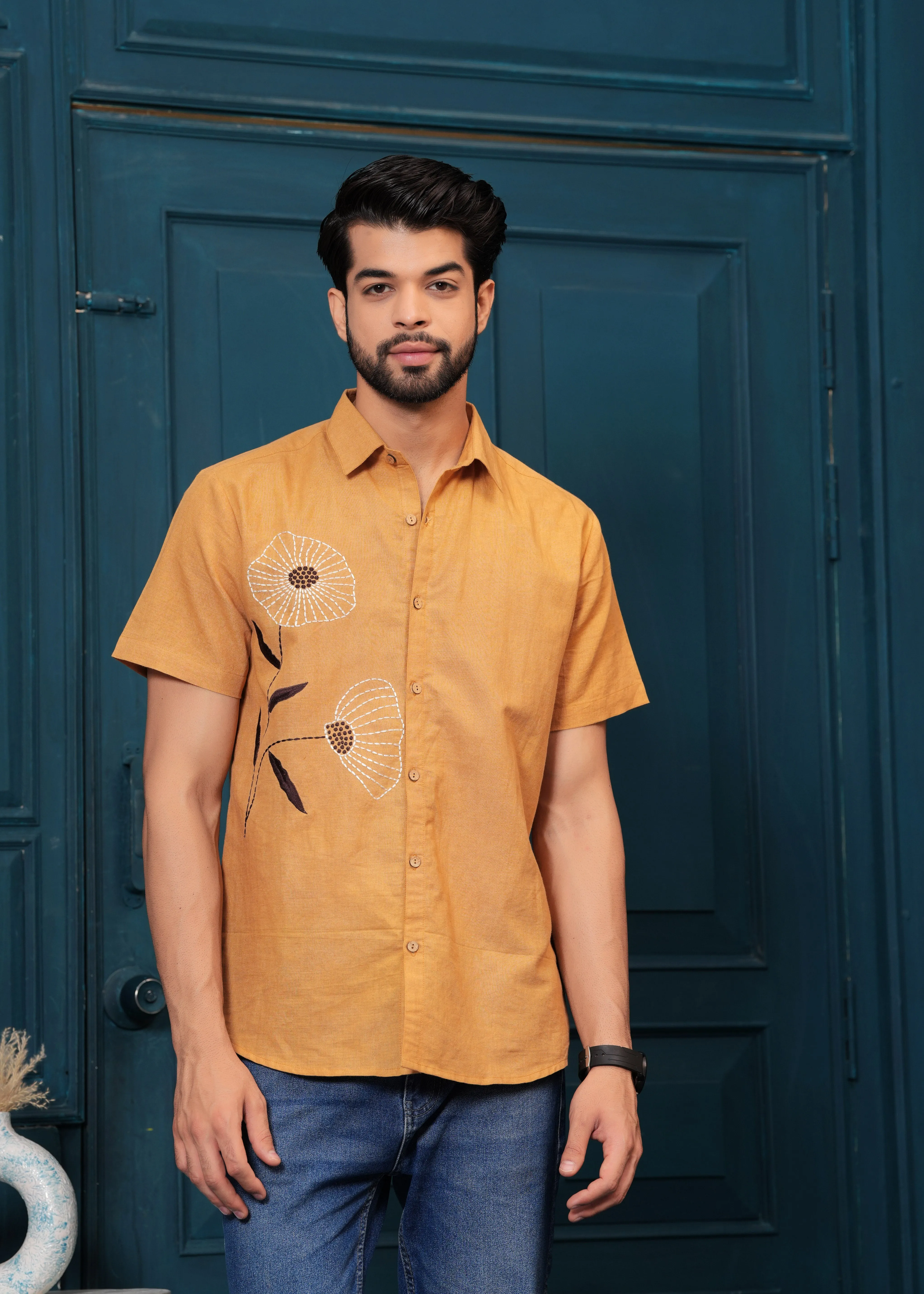 Musterd Embroiderd Cotton Shirt