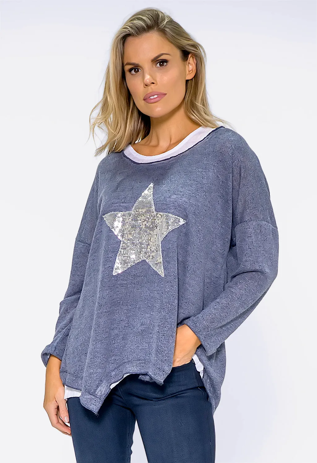 Navy STAR DETAIL DOUBLE LAYER TOP