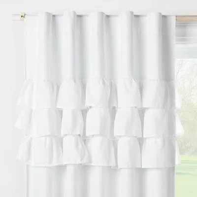 New - 95" Ruffle Blackout Kids' Curtain Panel White - Pillowfort