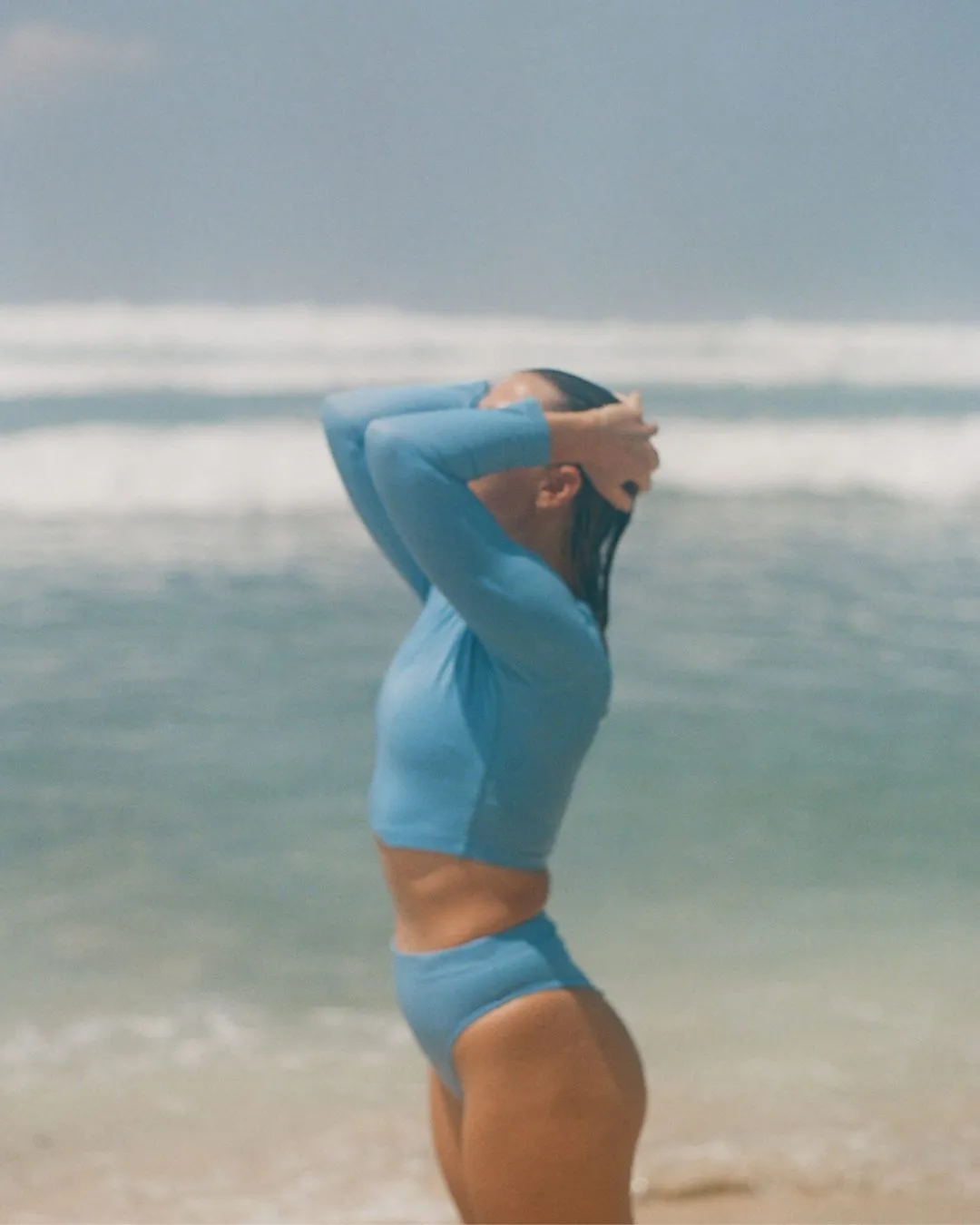 Noserider Cropped Rash Guard in Blue Crush