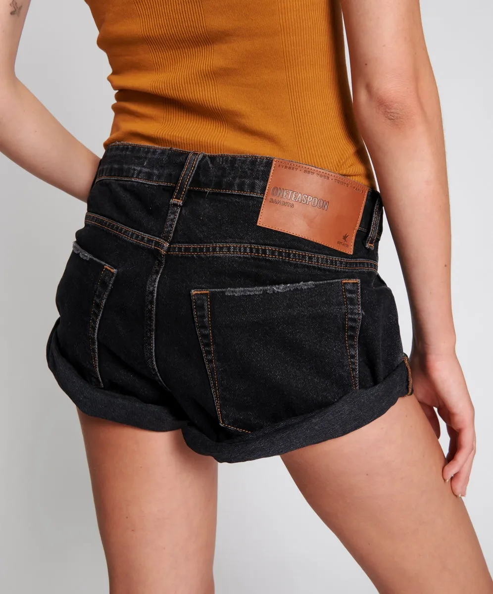 ONE TEASPOON Womens Worn Black Bandits Low Waist Recycled Denim Shorts