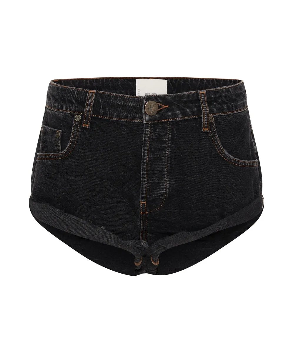 ONE TEASPOON Womens Worn Black Bandits Low Waist Recycled Denim Shorts