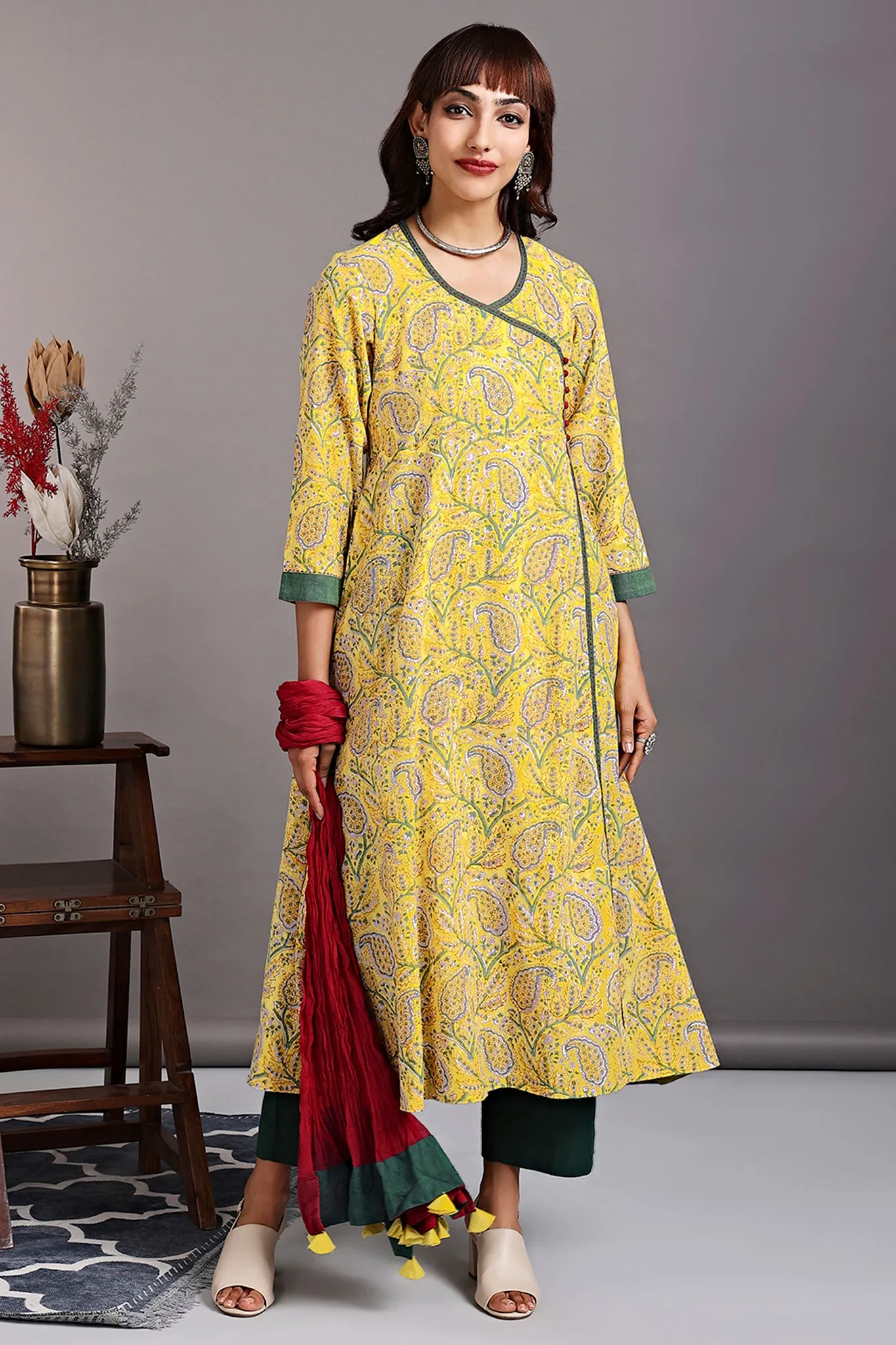 overlap angrakha - tantalizing yellow & enchanted paisley