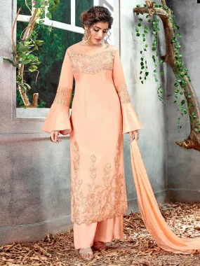 Peach Overall Zari Embroidered Designer Pakistani Palazzo Suit