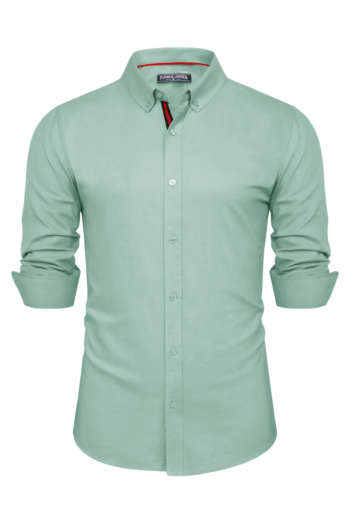 PJ Men Breathable Cotton & Linen Shirt Long Sleeve Button-Down Collar Tops