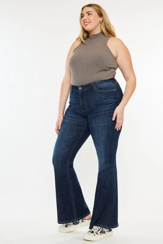 Plus Petite Dark Wash Mid Rise Flare Jeans