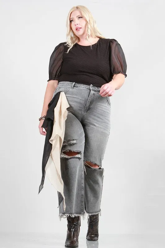 PLUS SIZE DISTRESSED MOM JEANS