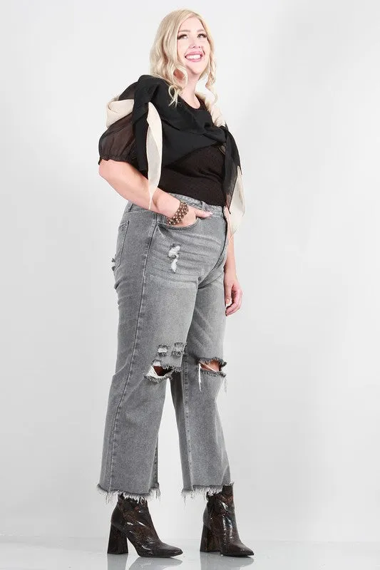 PLUS SIZE DISTRESSED MOM JEANS