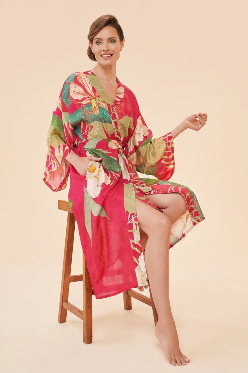 Powder Design Delicate Tropical Kimono Gown- Dark Rose