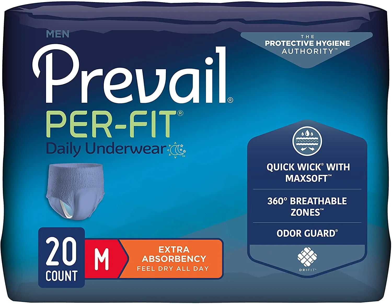 Prevail Per-Fit Incontinence Protective Underwear for Men, Extra Absorbency, Pull On with Tear Away Seams