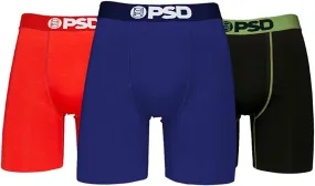 PSD Men's 3-Pack  7" Cotton Boxer Briefs - Red/Navy/Black