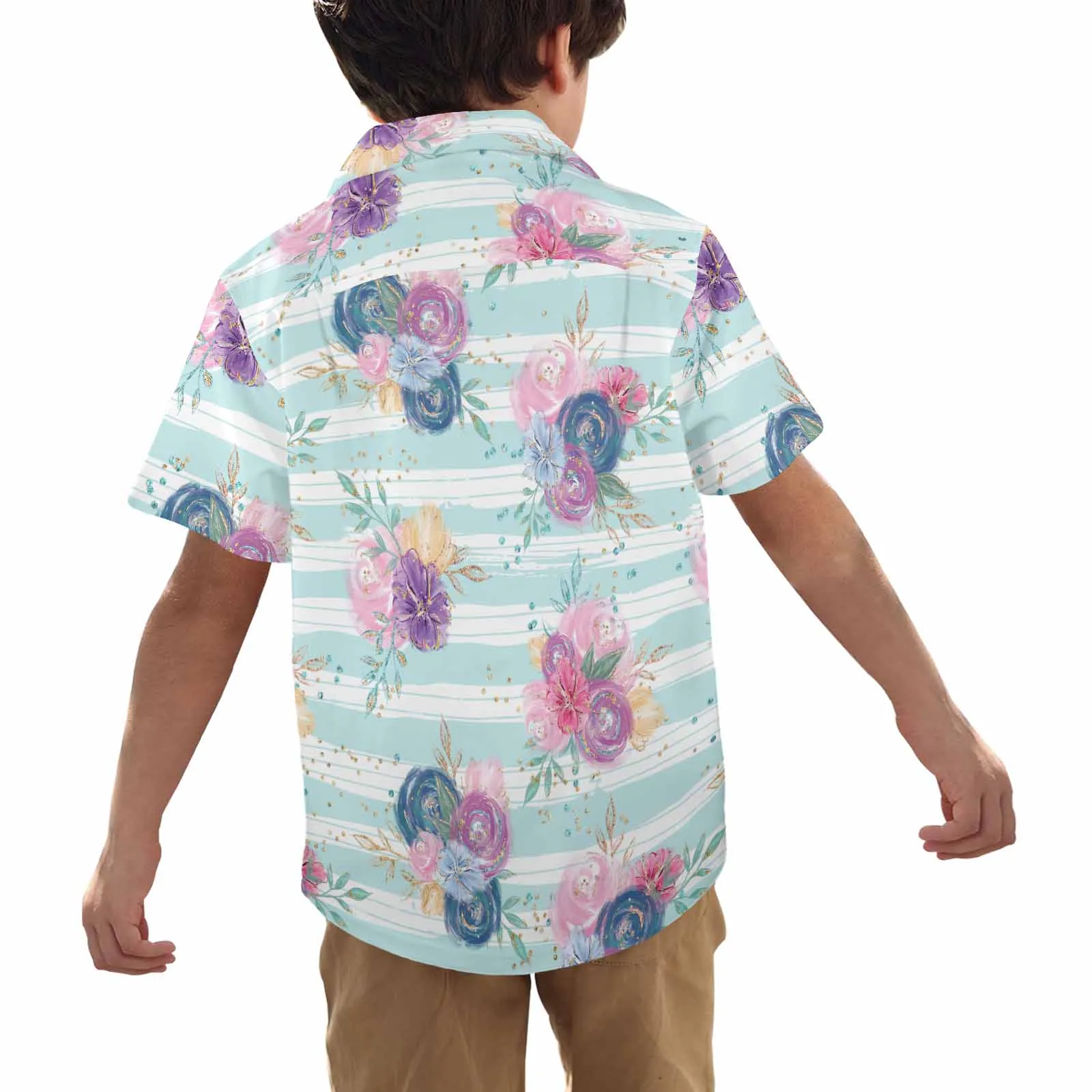 Purple and Pink floral Blue Stripes  Little Boys Hawaiian Shirt