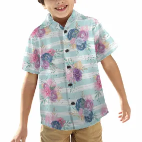 Purple and Pink floral Blue Stripes  Little Boys Hawaiian Shirt