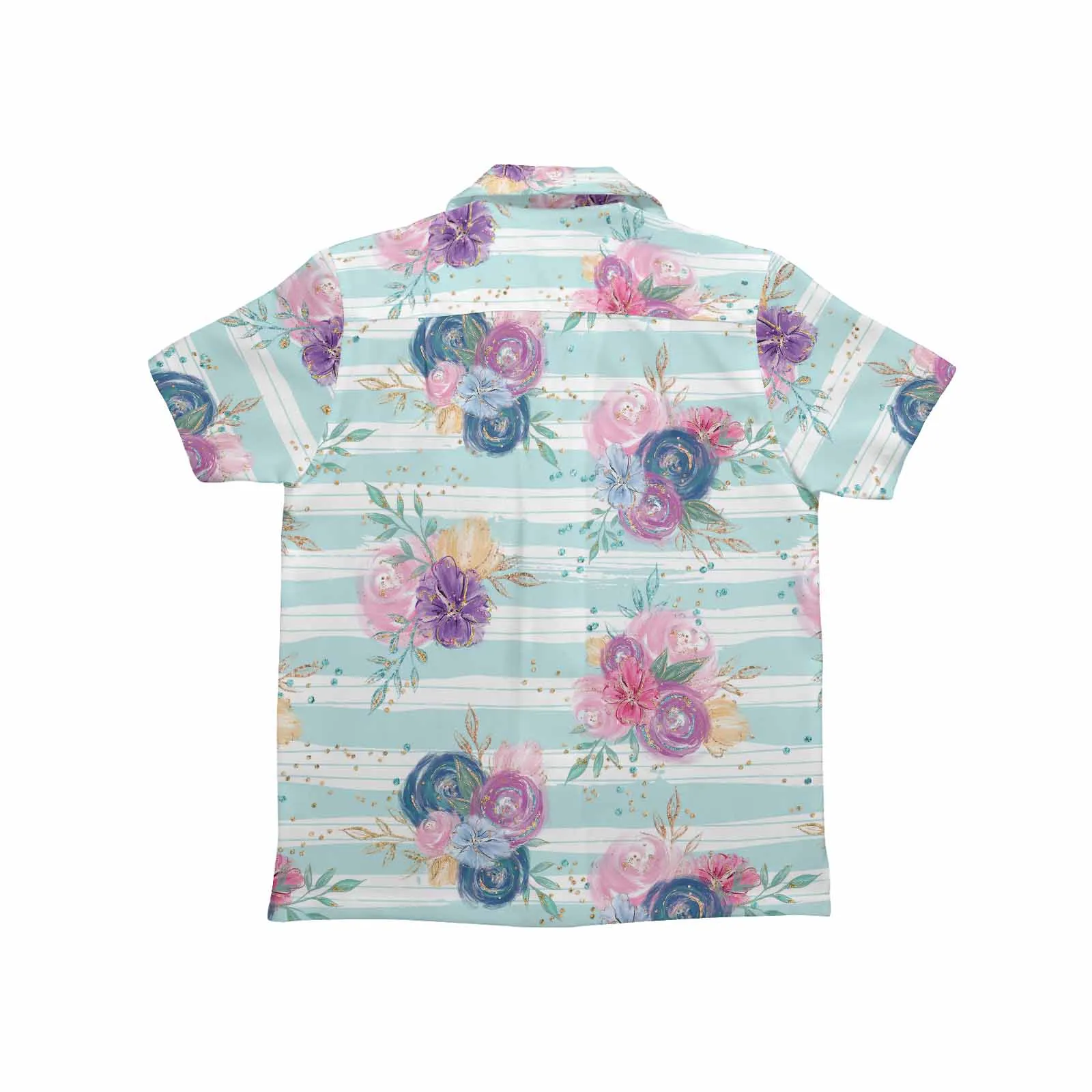 Purple and Pink floral Blue Stripes  Little Boys Hawaiian Shirt