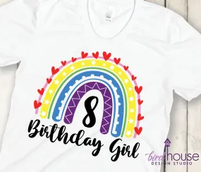 Rainbow Birthday Girl Shirt, Cute Boho Tee, Personalized, Any Color Combination